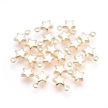 Brass Charms, Star, Nickel Free, Real 18K Gold Plated, 10x7x2mm, Hole: 1.4mm