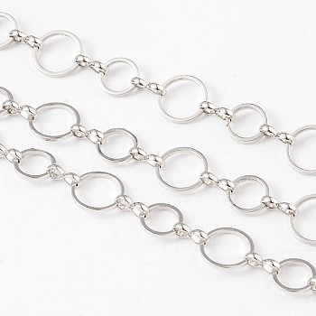 3.28 Feet Brass Handmade Chains, Unwelded, Platinum,  about 8 and 10mm in diameter,  1mm thick