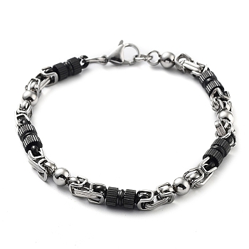 304 Stainless Steel Link Chain Bracelet, Stainless Steel Color & Black, Round, 9-1/8 inch(23.3cm)