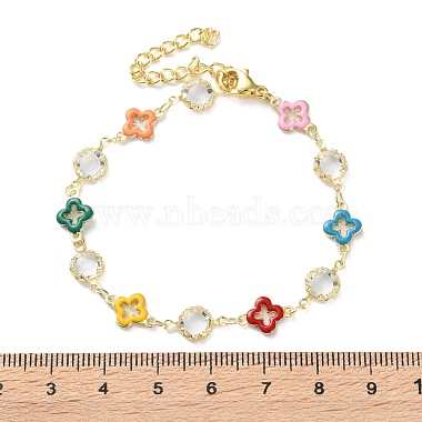 Clover Brass Link Bracelets for Woman(BJEW-S157-02G)-5