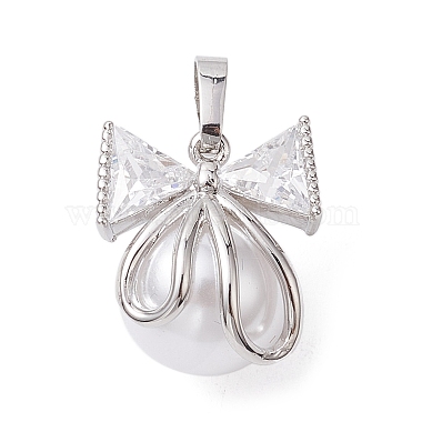 Platinum Clear Bowknot Brass+Cubic Zirconia Pendants