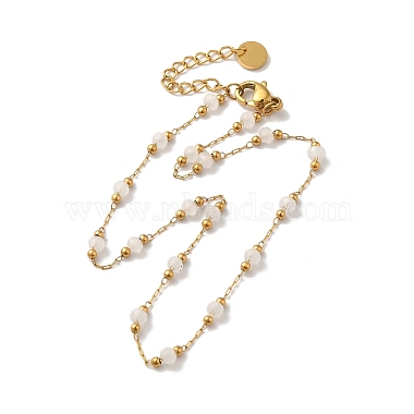 collier chaîne à maillons ronds en perles de verre(NJEW-M198-01G)-2