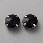Sew on Rhinestone, Faceted Glass Rhinestone, Multi-Strand Links, with Platinum Tone Alloy Settings, Round, Amethyst, 12x8mm, Hole: 1mm(DIY-WH20010-41C-03)