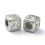 Tarnish Resistant 304 Stainless Steel European Beads, Large Hole Beads, Horizontal Hole, Cube with Letter, Stainless Steel Color, Letter.Z, 8x8x8mm, Hole: 4mm(STAS-H145-01Z-P)