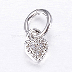 Brass Micro Pave Cubic Zirconia Charms, Cadmium Free & Lead Free, Heart, Platinum, 5x3.5x1.5mm, Hole: 3mm(ZIRC-E135-29P)