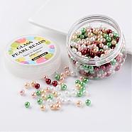 Glass Pearl Bead Sets, Christmas Mix, Eco-Friendly, Round, Dyed  , Mixed Color, 6mm, Hole: 0.7~1.1mm, about 400pcs/box.(HY-JP0001-02-E)