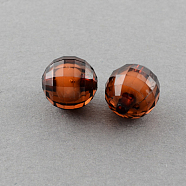 Transparent Acrylic Beads, Bead in Bead, Faceted, Round, Saddle Brown, 12mm, Hole: 2mm, about 580pcs/500g(TACR-S086-12mm-17)