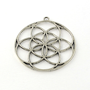 Tibetan Style Flower Alloy Pendants, Seed of Life/Sacred Geometry, Cadmium Free & Nickel Free & Lead Free, Antique Silver, 48x44x1.5mm, Hole: 3mm, about 180pcs/1000g(TIBEP-R345-41AS-NR)