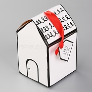 Christmas Theme Gift Sweets Paper Folding Boxes, Labels with Word and Ribbon, for Christmas Decorate, House Shape, Mixed Color, 33x17x0.1cm(DIY-H132-02C)