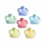 Translucent Acrylic Cabochons, with Glitter Powder, Flower, Mixed Color, 17.5x18x8mm(TACR-N006-05)
