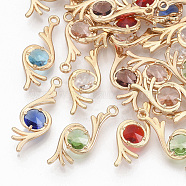 Faceted Glass Pendants, with Eco-Friendly Alloy Open Back Settings, Nickel Free, Flower, Mixed Color, Golden, 26.5x9.5x3.5mm, Hole: 1.6mm(GLAA-R205-A-02G-NF)