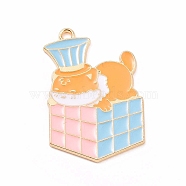 Alloy Enamel Pendants, Magic Cube with Fox Charm, Golden, Colorful, 33x22x1.5mm, Hole: 2mm(ENAM-M055-20G)