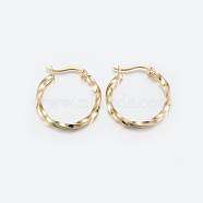304 Stainless Steel Hoop Earrings, Ring, Twisted, Golden, 10 Gauge, 25x25x2.5mm, Pin: 1x0.8mm(X-EJEW-G239-33A)