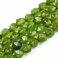 Natural White Jade Beads Strands, Dyed, Faceted, Star Cut Round Beads, Lime Green, 5.5~6x5~6mm, Hole: 0.8mm, about 63~64pcs/strand, 14.45~14.72 inch(36.7~37.4cm)(G-N326-95)