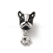 304 Stainless Steel Enamel European Beads, Large Hole Beads, Dog Head with Dog Paw, Stainless Steel Color, 19x10x9mm, Hole: 5mm(STAS-G308-03P)