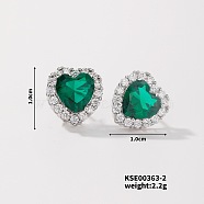 Chic Heart-shaped Stud Earrings with Delicate Diamonds, Platinum, Emerald AB, 10x10mm(UG6392-2)