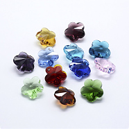 Transparent Glass Pendants, Faceted, Flower Charms, Mixed Color, 13x13.5x8mm, Hole: 1.5mm(X-GLAA-P037-03-M)