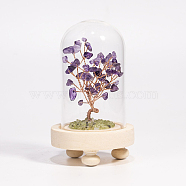 Natual Amethyst Tree Ornaments, Wooden & Glass Home Display Decorations, Reiki Energy Stone for Healing, 75x130mm(TREE-PW0002-05F)