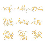Nickel Decoration Stickers, Metal Resin Filler, Epoxy Resin & UV Resin Craft Filling Material, Golden, Wedding Theme, Word, 40x40mm, 9 style, 1pc/style, 9pcs/set(DIY-WH0450-104)