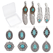 12Pcs 6 Style Tibetan Style Alloy Big Pendants, with Synthetic Turquoise, Mixed Shapes, Antique Silver, 2pcs/Style(PALLOY-SC0003-64AS)