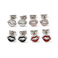 Enamel Lip Stud Earrings with 316 Surgical Stainless Steel Pins, Stainless Steel Color Plated 304 Stainless Steel Jewelry for Women, Mixed Color, 7x8.5mm, Pin: 0.8mm(EJEW-A081-11P)