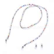 Glasses Neck Cord, Strap Eyeglass String Holder, with Electroplate Glass Beads, Glass Seed Beads and Rubber Loop Ends, Colorful, 30.3 inch(77cm)(AJEW-EH00026)