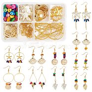 DIY Earring Making Kits, Including Natural Freshwater Shell Beads, Alloy & Brass & Steel Pendants, Brass Cable Chains & Jump Rings & Pins & Earring Hooks, Golden, 31.5x22x7mm, Hole: 2mm, 2pcs/box(DIY-SC0016-08)