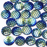 Resin Cabochons, Imitation Mermaid Fish Scale, AB-Color, Flat Round, Blue, 12x3mm(X-CRES-Q207-12mm-01)