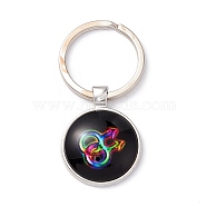 Pride Style Glass Keychain, with Platinum Plated Alloy Findings, Flat Round, Gender Symbol, 6.2cm(KEYC-F033-01J)