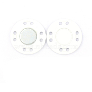 Iron Magnetic Buttons Snap Magnet Fastener, Flat Round, for Cloth & Purse Makings, White, 2x0.3cm(PURS-PW0001-444B-01)
