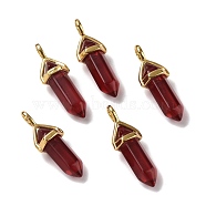 Bullet Glass Pointed Pendants, with Golden Tone Brass Findings, Lead free and Cadmium Free, Dark Red, 28~29.5x9~9.5x8mm, Hole: 4.5x3mm(GLAA-K058-02G-03)