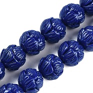 Synthetic Coral Carved Beads Strands, Dyed, Flower, Blue, 12x12mm, Hole: 1.5mm, about 30pcs/strand, 13.98''(35.5cm)(CORA-M001-09)