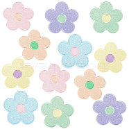 Macaron Color 5-Petal Flower Shape Iron on/Sew on Computerized Embroidery Polyester Clothing Patches, Appliques, Mixed Color, 63.5~64x65.5~66x1.5mm, 12pcs/set(DIY-WH0401-62)