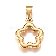 304 Stainless Steel Pendants, Flower, Golden, 24.5x20.5x3.5mm, Hole: 10x4.5mm(STAS-I135-17G)