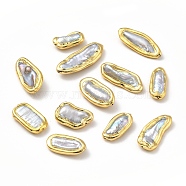 Natural Cultured Freshwater Pearl Beads, with Brass Findings, Long-Lasting Plated, Oval, Golden, 22~40x11~15x5.5~9mm, Hole: 0.6mm(KK-G409-08G)