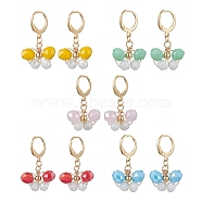 7 Pairs 7 Colors Alloy Dangle Leverback Earrings, Butterfly Glass Drop Earrings, Mixed Color, 31x17~18mm, 1 Pair/color(EJEW-JE05716)