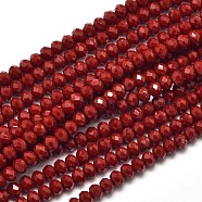 Faceted Rondelle Glass Beads Strands, Red, 4x3mm, Hole: 1mm, about 125pcs/strand, 14.9 inch(X-EGLA-J134-4x3mm-A02)