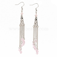Glass Beads Tassel Earrings, with Non-Magnetic Synthetic Hematite Beads, Iron Chain, 316 Surgical Stainless Steel Bead Cones and Earring Hooks, Pink, 110~114mm, Pin: 0.6mm(EJEW-JE03504-06)