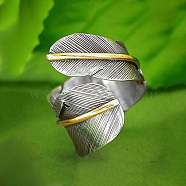 Feather Zinc Alloy Cuff Rings, Antique Silver & Golden, Inner Diameter: Adjustable(FS-WGF6BB1-01)