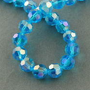 Electroplate Glass Beads Strands, AB Color Plated, Faceted(32 Facets), Round, Deep Sky Blue, 4mm, Hole: 0.5mm, about 100pcs/strand, 14.2 inch(EGLA-R016-4m-18)