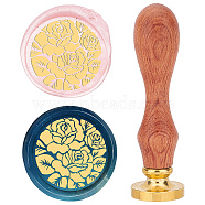 Brass Wax Seal Stamp with Rosewood Handle, for DIY Scrapbooking, Rose Pattern, 25mm(AJEW-WH0412-0007)
