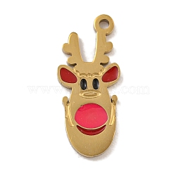 Christmas Theme 304 Stainless Steel Pendants, with Enamel, Real 14K Gold Plated, Deer, 17x7x1mm, Hole: 1mm(STAS-Z093-08K)