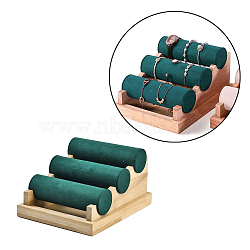 3-Tier Velvet Cloth Bar Bracelet Holder Stands, Wood Display Organizer for Jewelry Bracelets Watches, Dark Green, 24x18x13cm(BDIS-C002-01B)