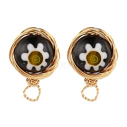 Handmade Millefiori Lampwork Earring Stud Settings and Ear Nuts, with 304 Stainless Steel Findings and Copper Wire, Black, 10mm, Hole: 2.5mm, Pin: 0.6mm(EJEW-JE04418-04)