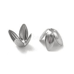 Non-Tarnish 304 Stainless Steel Bead Caps, 4--Petal, Flower, Stainless Steel Color, 9x9x6.5mm, Hole: 1.4mm(STAS-P319-32P-02)