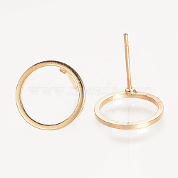 Brass Ear Stud Findings, Nickel Free, Ring, Real 18K Gold Plated, 12mm, pin: 0.7mm(KK-S336-33G)