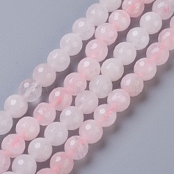 Natural Rose Quartz Beads Strands, Faceted, Round, 8mm, Hole: 1mm, about 47pcs/strand, 14.76 inch(X-G-C065-8mm-3)