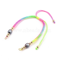 Adjustable Braided Nylon Thread Bracelet Making, with Brass Beads, Natural Cultured Freshwater Pearl Beads and 304 Stainless Steel Jump Rings, Colorful, 6-7/8 inch~11-5/8 inch(17.3~29.5cm), 3.7mm, Hole: 3.6mm(AJEW-JB00714-05)