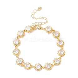 Clear Cubic Zirconia Sun Link Chains Bracelet, Brass Jewelry for Women, Cadmium Free & Lead Free, Real 18K Gold Plated, 7-1/4 inch(18.3cm)(BJEW-I301-11G)