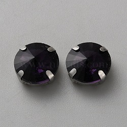Sew on Rhinestone, Faceted Glass Rhinestone, Multi-Strand Links, with Platinum Tone Alloy Settings, Round, Amethyst, 12x8mm, Hole: 1mm(DIY-WH20010-41C-03)